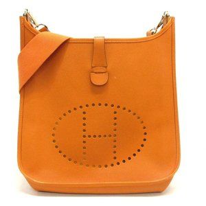 Pre-owned Authentic HERMES Evelyne GM Orange Veau Epsom Square I Shoulder Bag